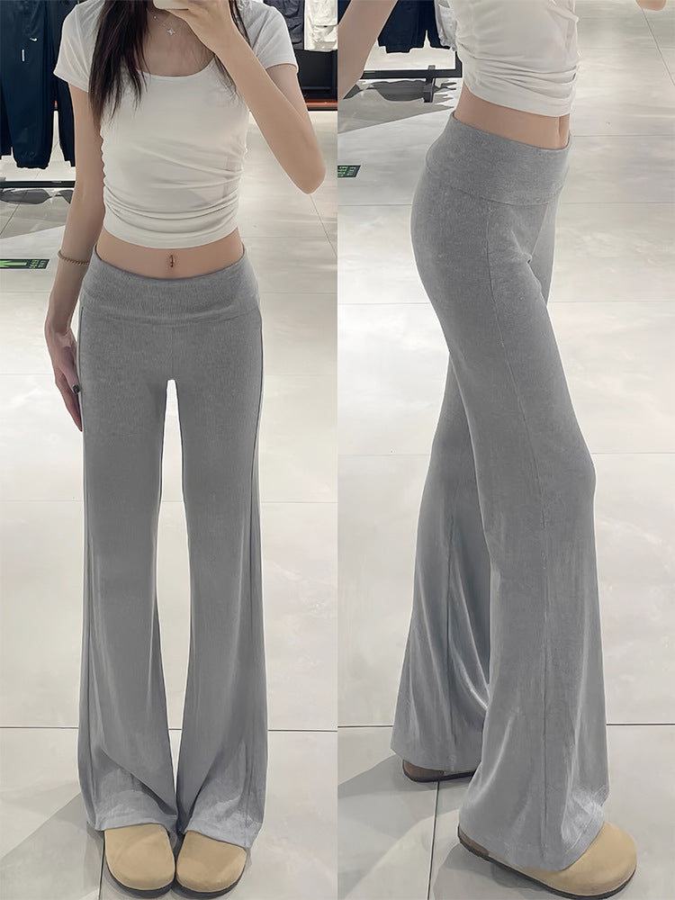 Women High‑Waist Stretch Knit Flare Casual Pants