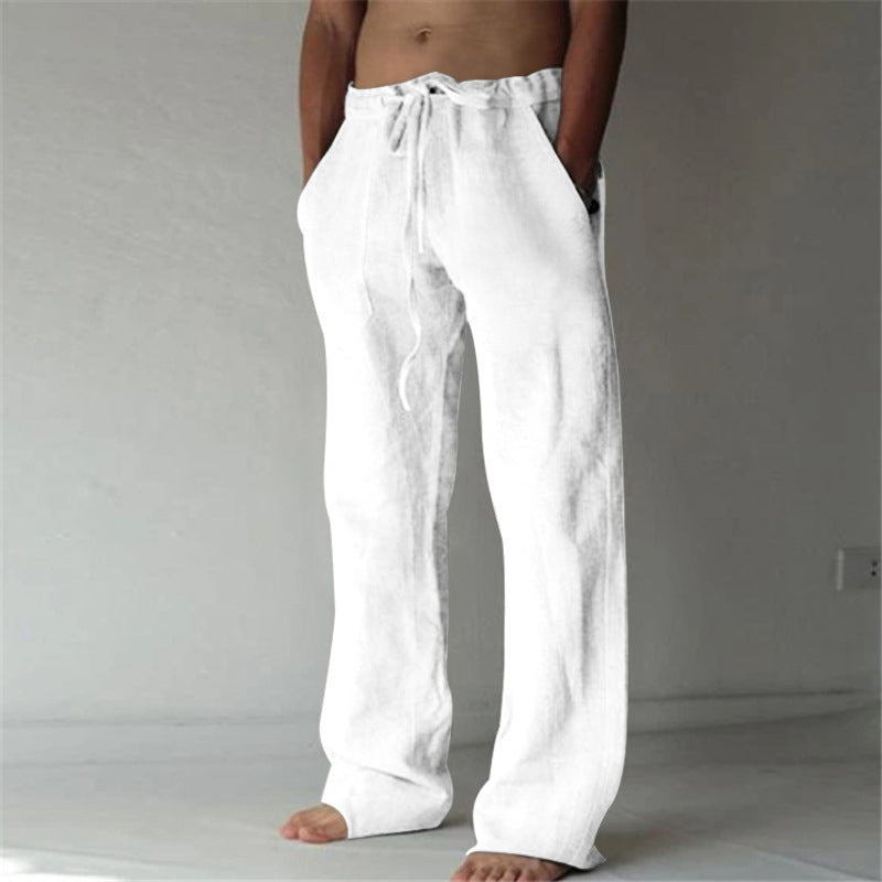 Men Drawstring Linen Wide‑Leg Casual Long Pants