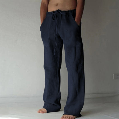 Men Drawstring Linen Wide‑Leg Casual Long Pants
